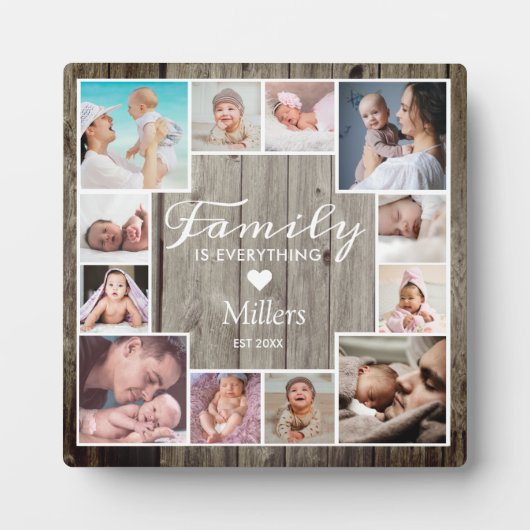 カスタム12ファミリーフォトフレームコラージュ素朴ウッド フォトプラーク (正面)