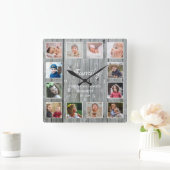 カスタム12フォトコラージファミリーフォーエバーグレーウッド スクエア壁時計 (ホーム)
