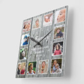 カスタム12フォトコラージファミリーフォーエバーグレーウッド スクエア壁時計 (傾斜)