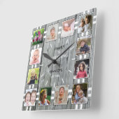 カスタム12フォトコラージュグレーウッドファミリー引用文 スクエア壁時計 (傾斜)