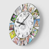 カスタム12フォトコラージュグレーホワイト大理石丸 ラージ壁時計 (傾斜)