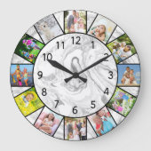 カスタム12フォトコラージュグレーホワイト大理石丸 ラージ壁時計 (正面)