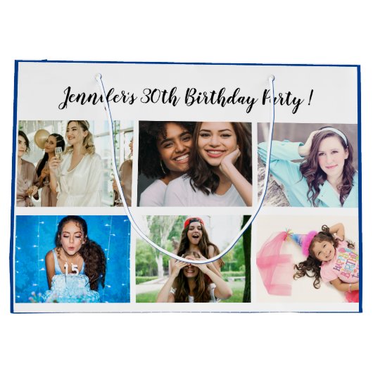 カスタム12フォトコラージュ名ハッピーバースデーパーティー ラージペーパーバッグ (裏面)