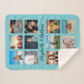 カスタム12フレンズ家族フォトコラージアクアブルー シェルパブランケット (正面(横))