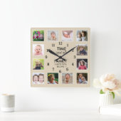 カスタム12家族との写真テンプレート時間引用文 スクエア壁時計 (ホーム)