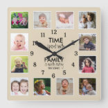 カスタム12家族との写真テンプレート時間引用文 スクエア壁時計