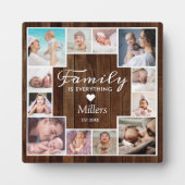 カスタム12家族フォトコラージュ茶素朴材 フォトプラーク (正面)