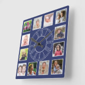 カスタム12家族写真コラージュ青ローマ数字 スクエア壁時計 (傾斜)