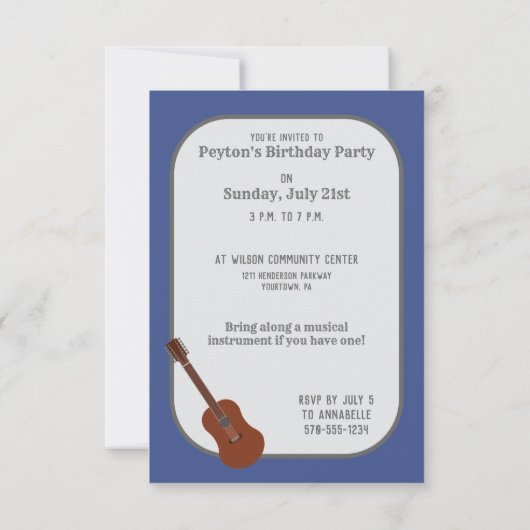 カスタム12弦ギターパーティの招待状をプリント 招待状 (裏面)