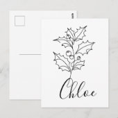 カスタム12月ホリー誕生花ギフト ポストカード (正面/裏面)