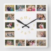 カスタム14枚の写真コラージュ 結婚記念日 家族 スクエア壁時計 (正面)