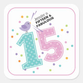カスタム15と素晴らしいピンク紙吹雪誕生日 スクエアシール (正面)