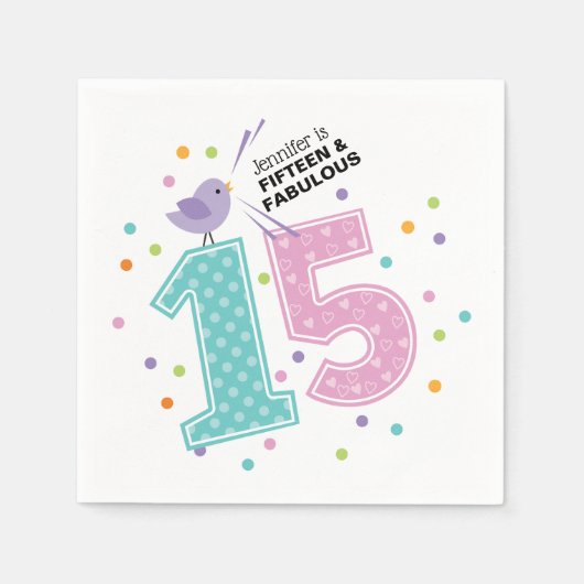 カスタム15と素晴らしいピンク紙吹雪誕生日 スタンダードカクテルナプキン (正面)