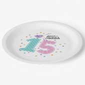 カスタム15と素晴らしいピンク紙吹雪誕生日 ペーパープレート (アングル)