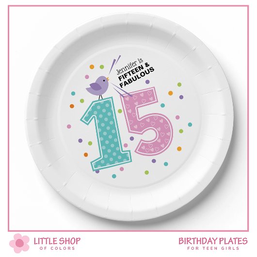 カスタム15と素晴らしいピンク紙吹雪誕生日 ペーパープレート