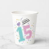 カスタム15と素晴らしいピンク紙吹雪誕生日 紙コップ (裏面)