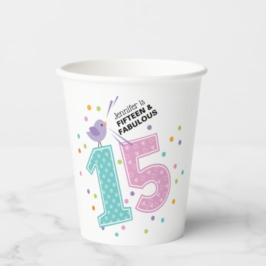 カスタム15と素晴らしいピンク紙吹雪誕生日 紙コップ (正面)