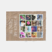 カスタム16フォトコラージュバーラップルックモザイク写真 フリースブランケット (正面(横))