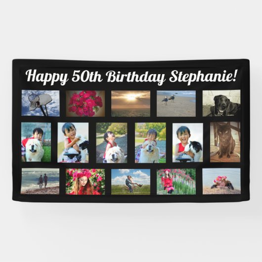 カスタム16フォトコラージュ誕生日パーティー 横断幕 (横)