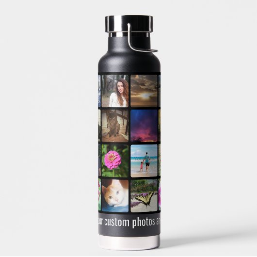 カスタム16フォト写真コラージホワイトレタリング ウォーターボトル (左面)