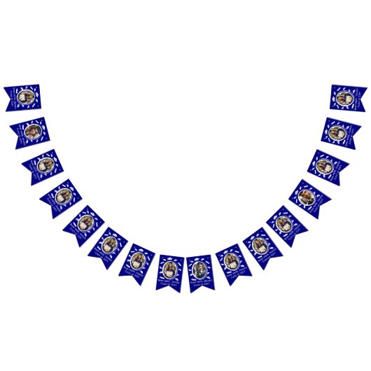 カスタム16枚の写真卒業キャップトス、ディプロマブルー バンティングフラッグ (全)