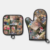 カスタム17パーソナライズされたフォトコラージュ金ゴールドモノグラム 鍋つかみ&鍋敷きセット (正面)