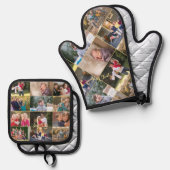カスタム17パーソナライズされたフォトコラージュ金ゴールドモノグラム 鍋つかみ&鍋敷きセット (正面/裏面)