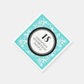 カスタム18th誕生日ナプキンアクアブラックダマスク スタンダードカクテルナプキン (角)