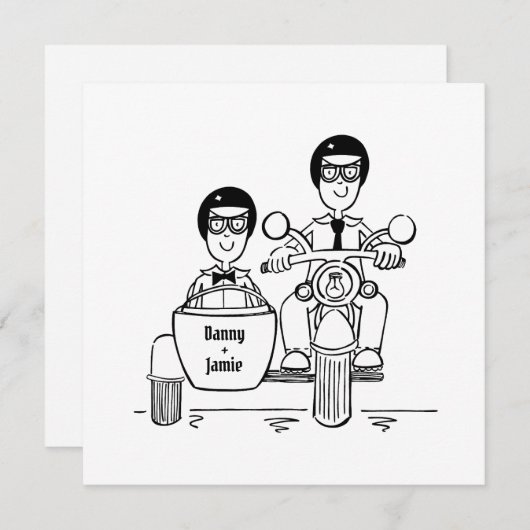 カスタム2つのグルームズバイクとサイドカー夕べ 招待状 (正面/裏面)