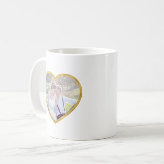 カスタム2の写真のハートのフェイクな金ゴールドのボーダー コーヒーマグカップ (正面左)