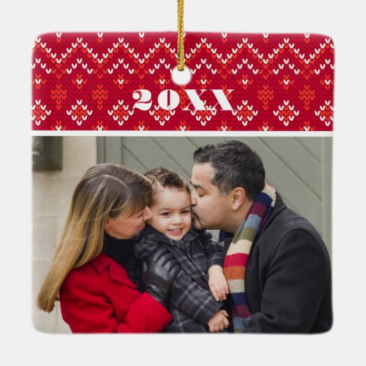 カスタム2の写真の喜びの北欧のセーターのクリスマス セラミックオーナメント (裏面)