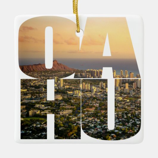 カスタム2はクリスマス写真のオアフハワイ味方しました セラミックオーナメント (正面)