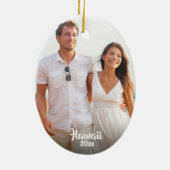カスタム2はクリスマス写真のハワイ旅行やし味方しました セラミックオーナメント (裏面)