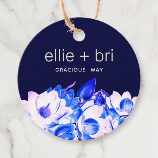 カスタム2インチラウンドブルーネイビーマグノリアフローラ フェイバータグ (正面)