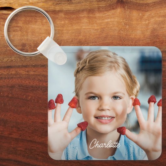 カスタム2フォトキッズファパーソナライズされたミリ キーホルダー (正面)