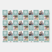 カスタム2フォトクリスマススノーフレークティール（緑がかった色） ラッピングペーパーシート (正面3)