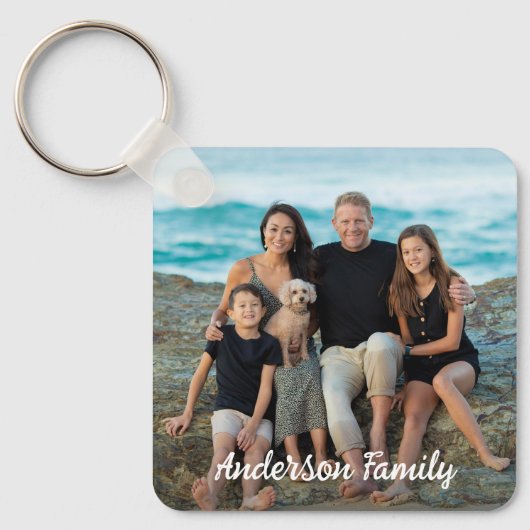 カスタム2フォトファミリーバカシンプルンスパーソナライズされた キーホルダー (正面)