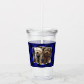 カスタム2フォトフレームクラシック青と黒の格子縞 アクリルタンブラー (正面)