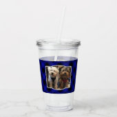 カスタム2フォトフレームクラシック青と黒の格子縞 アクリルタンブラー (裏面)