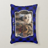 カスタム2フォトフレーム青と黒の格子縞 アクセントクッション (正面(垂直))