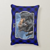 カスタム2フォトフレーム青と黒の格子縞 アクセントクッション (裏面(縦))