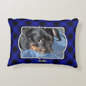 カスタム2フォトフレーム青と黒の格子縞 アクセントクッション (裏面)