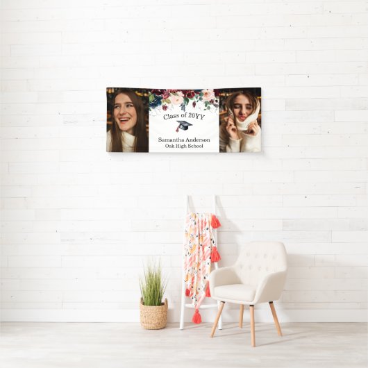 カスタム2フォトブルゴーニュフローラ卒業バナー 横断幕 (インサイチュ)