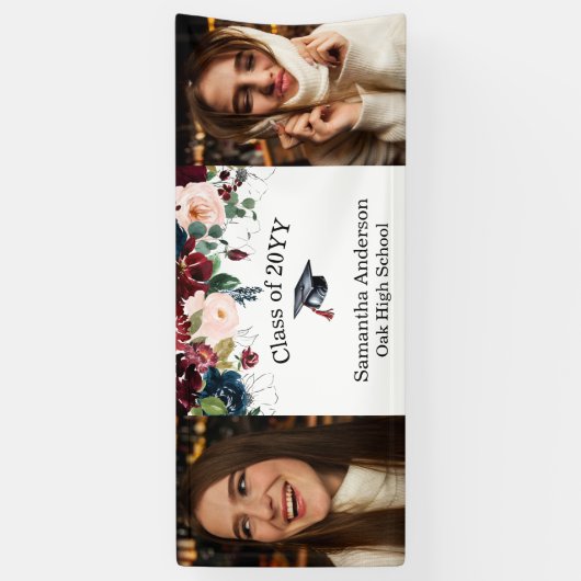 カスタム2フォトブルゴーニュフローラ卒業バナー 横断幕 (縦)