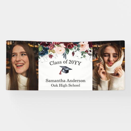 カスタム2フォトブルゴーニュフローラ卒業バナー 横断幕 (横)