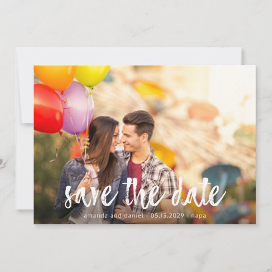 カスタム2フォトホワイトブラシ日付カードを保存 招待状 (正面)