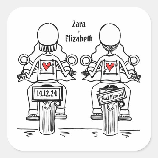 カスタム2ブリデスバイクもしくは自転車に乗る人オートバイレズ結婚ズ スクエアシール (正面)