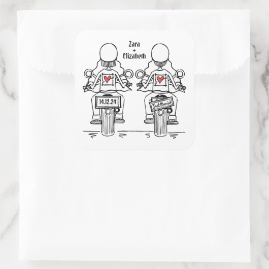 カスタム2ブリデスバイクもしくは自転車に乗る人オートバイレズ結婚ズ スクエアシール (バッグ)