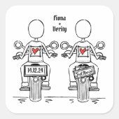 カスタム2ブリデスバイクもしくは自転車に乗る人オートバイレズ結婚ズ スクエアシール (正面)