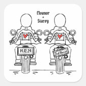 カスタム2ブリデスバイクもしくは自転車に乗る人オートバイレズ結婚ズ スクエアシール (正面)